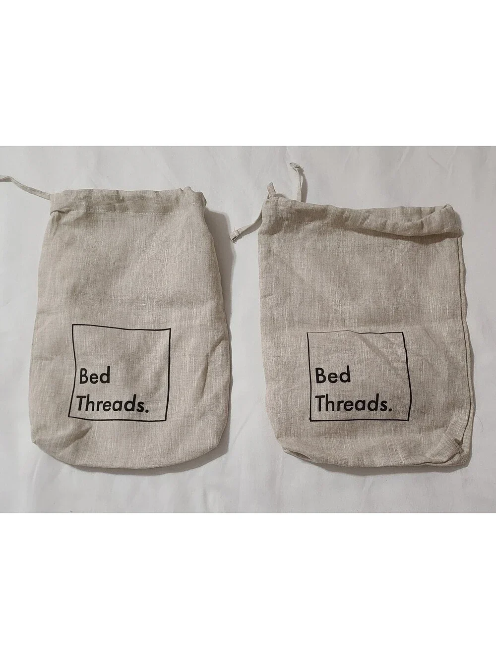 2pk Bed Threads 100% Flax Linen Drawstring Bags Sz 11x8 Medium Beige Replacement